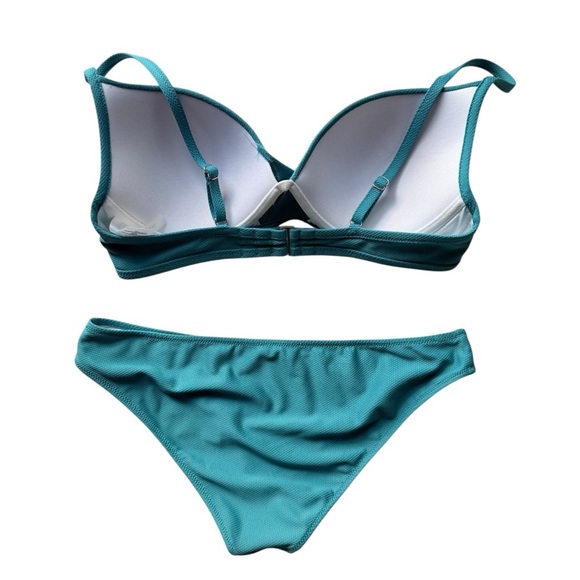 Shade & Shore 2pc Bikini Set Teal Blue Size 36C Medium Push up Twist Low Mid - Picture 2 of 7